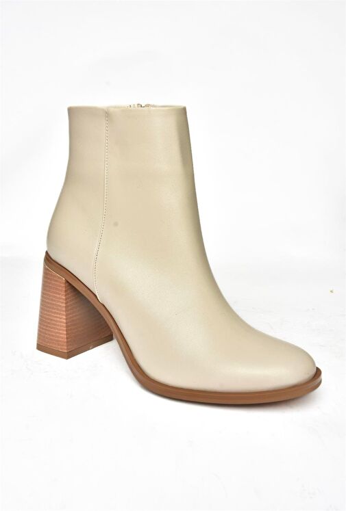 R518101309 Bej Kalın Topuklu Kadın Bot - Görsel 7