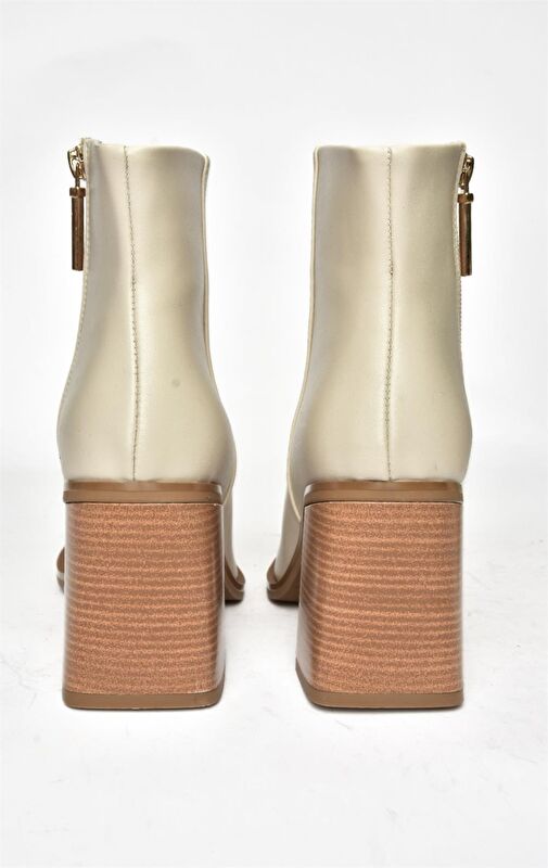 R518101309 Bej Kalın Topuklu Kadın Bot - Görsel 8