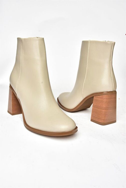 R518101309 Bej Kalın Topuklu Kadın Bot - Görsel 9