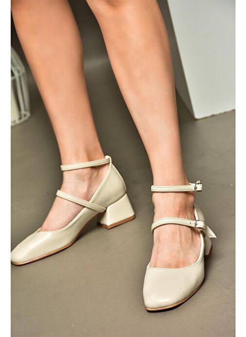 R654037209 Bej Kalın Topuklu Kadın Ayakkabı - Görsel 5