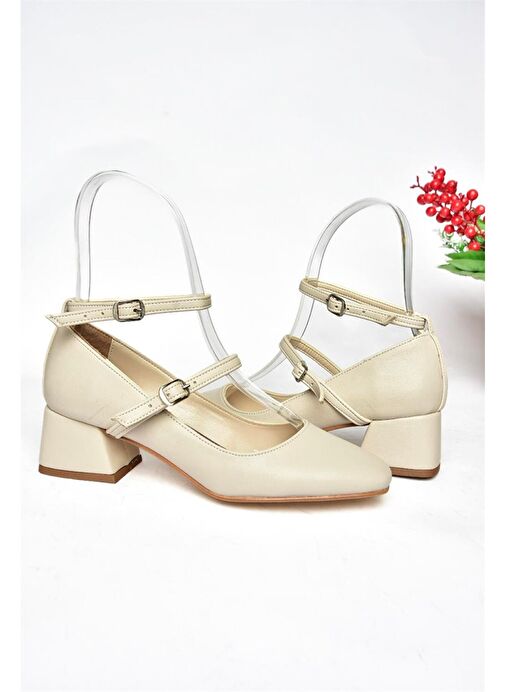 R654037209 Bej Kalın Topuklu Kadın Ayakkabı - Görsel 9