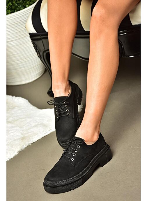 R294777002 Siyah Süet Kadın Ayakkabı - Görsel 3