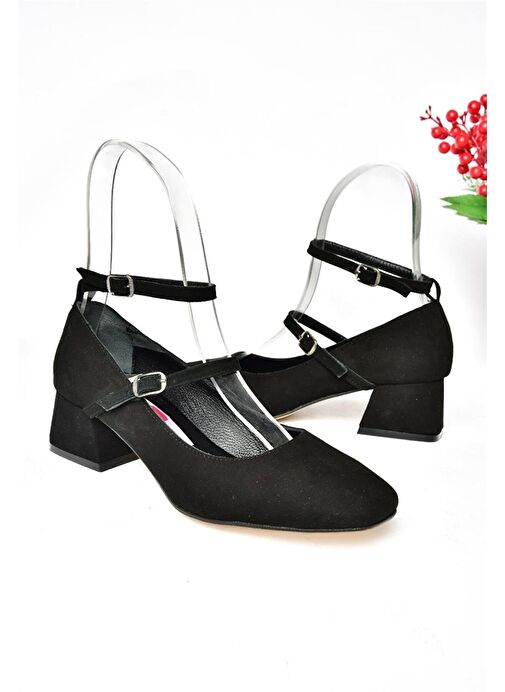 R654037202 Siyah Süet Kalın Topuklu Kadın Ayakkabı - Görsel 8