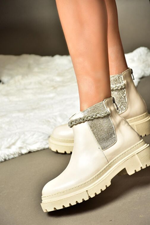 R726418209 Bej Taşlı Kalın Tabanlı Kadın Bot - Görsel 3