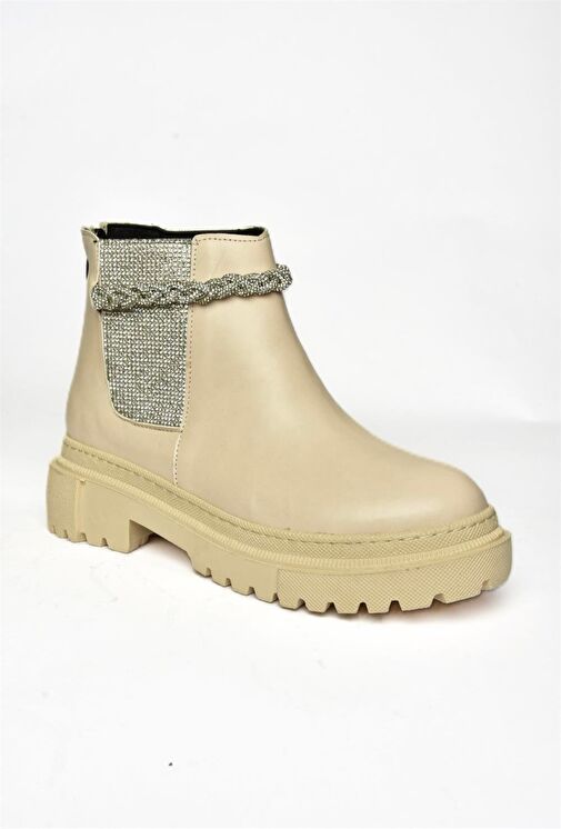 R726418209 Bej Taşlı Kalın Tabanlı Kadın Bot - Görsel 8