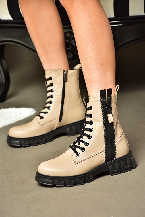 N555102803 Ten Hakiki Deri Kadın Postal Bot - Görsel 5