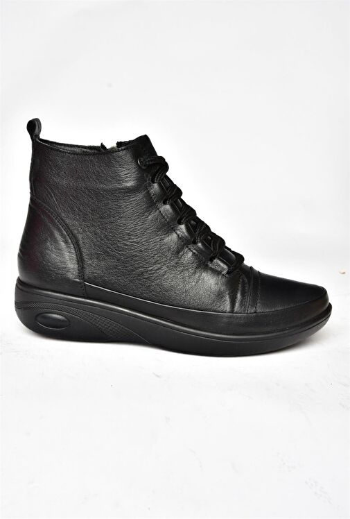 R555001003 Siyah Hakiki Deri Comfort Ortopedik Taban Kadın Bot - Görsel 7