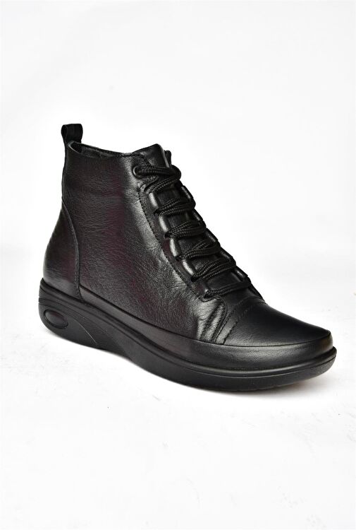 R555001003 Siyah Hakiki Deri Comfort Ortopedik Taban Kadın Bot - Görsel 8