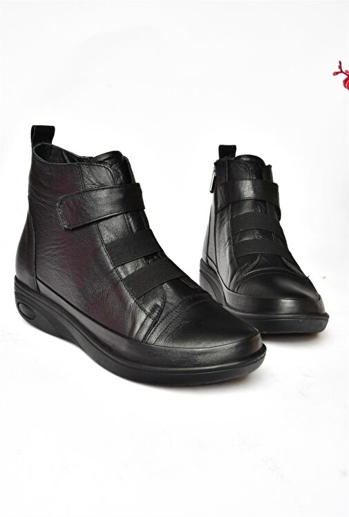 R555001103 Siyah Hakiki Deri Comfort Ortopedik Taban Kadın Bot - Görsel 6