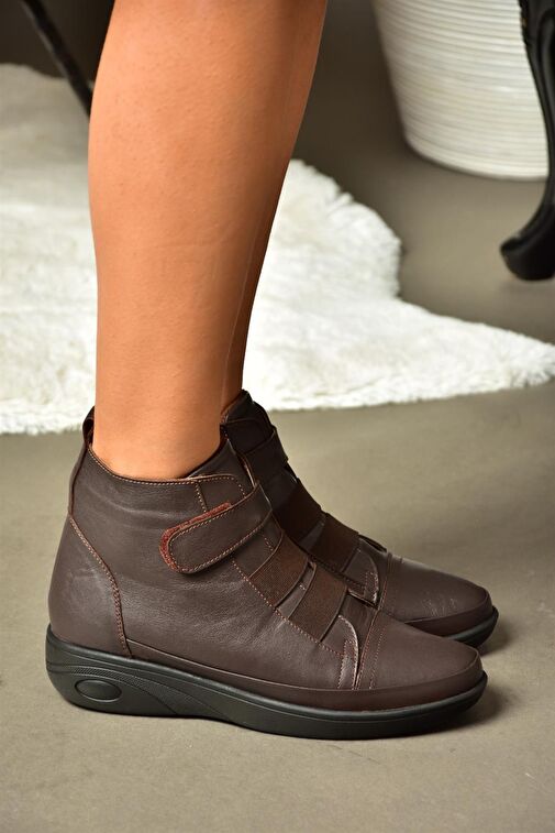 R555001103 Kahverengi Hakiki Deri Comfort Ortopedik Taban Kadın Bot - Görsel 5