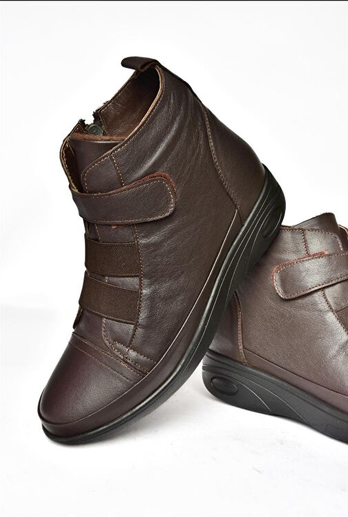 R555001103 Kahverengi Hakiki Deri Comfort Ortopedik Taban Kadın Bot - Görsel 6