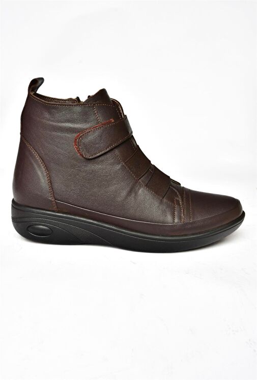 R555001103 Kahverengi Hakiki Deri Comfort Ortopedik Taban Kadın Bot - Görsel 7