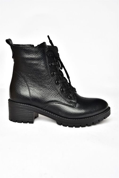 R555054103 Siyah Hakiki Deri Alçak Tabanlı Kadın Postal Bot - Görsel 5