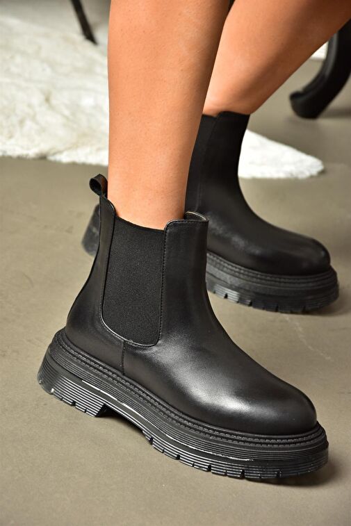 R555235103 Siyah Hakiki Deri Kadın Bot - Görsel 2