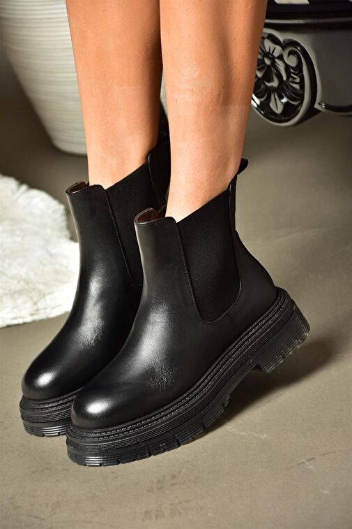R555235103 Siyah Hakiki Deri Kadın Bot - Görsel 3