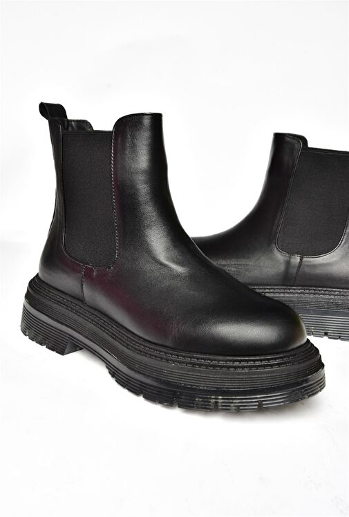 R555235103 Siyah Hakiki Deri Kadın Bot - Görsel 8