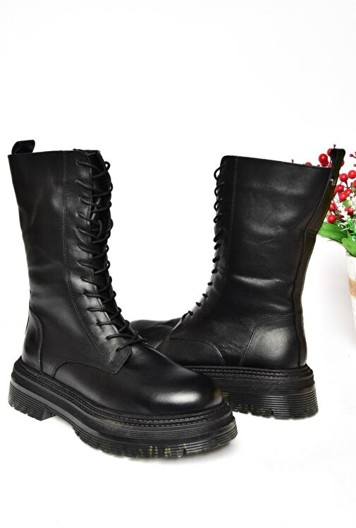 R555268103 Siyah Hakiki Deri Kadın Postal Bot - Görsel 6