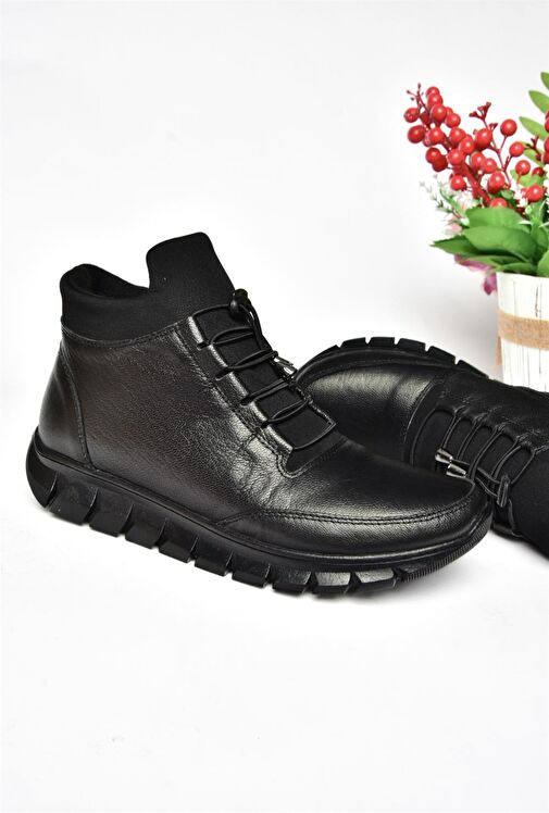 R555301003 Siyah Hakiki Deri Comfort Ortopedik Taban Kadın Bot - Görsel 6
