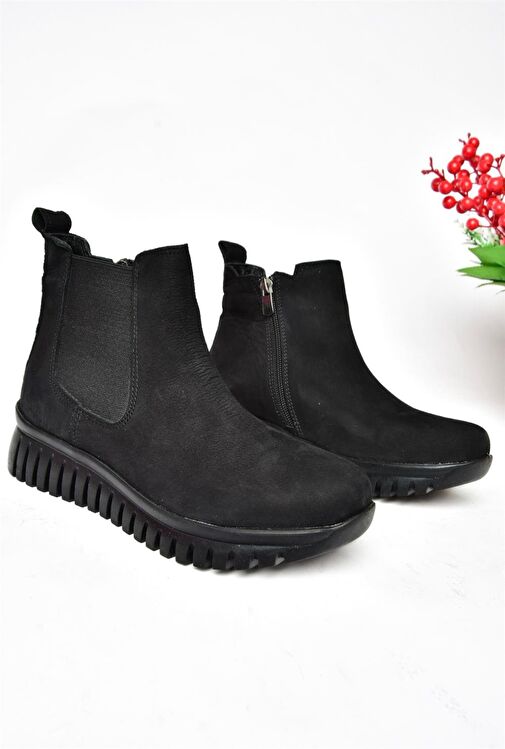 R555400201 Siyah Hakiki Deri Nubuk Kadın Bot - Görsel 6
