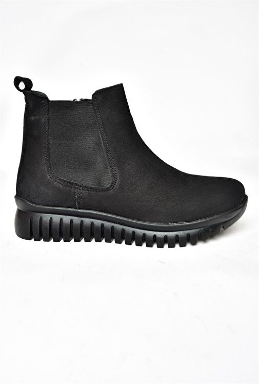 R555400201 Siyah Hakiki Deri Nubuk Kadın Bot - Görsel 7