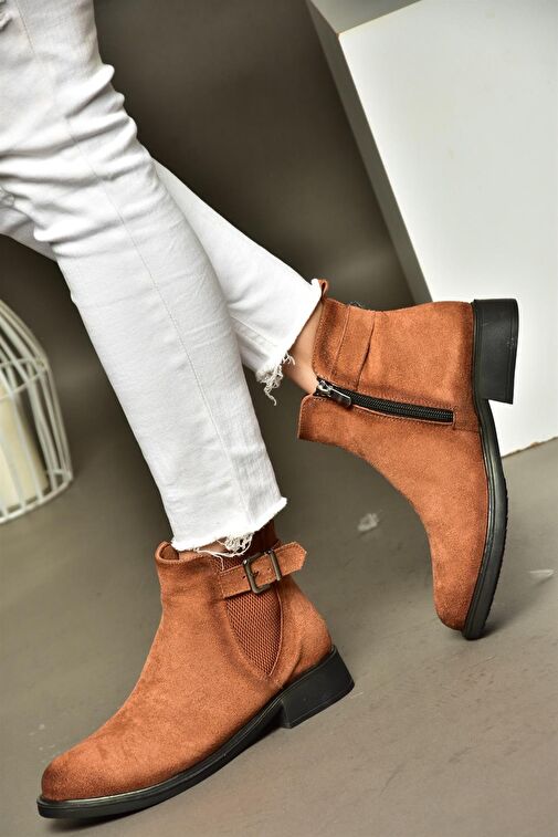 R374050202 Taba Süet Alçak Tabanlı Kadın Bot - Görsel 4