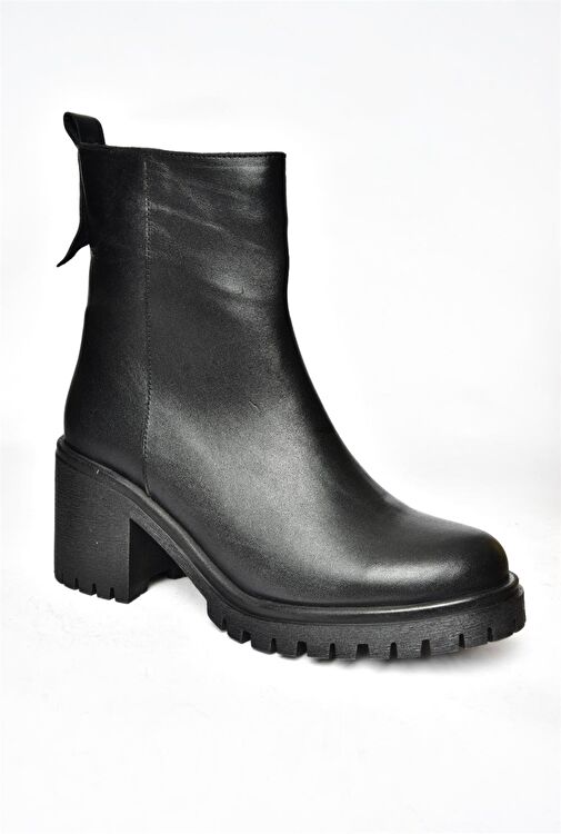 R654006503 Siyah Hakiki Deri Kalın Topuklu Kadın Bot - Görsel 7