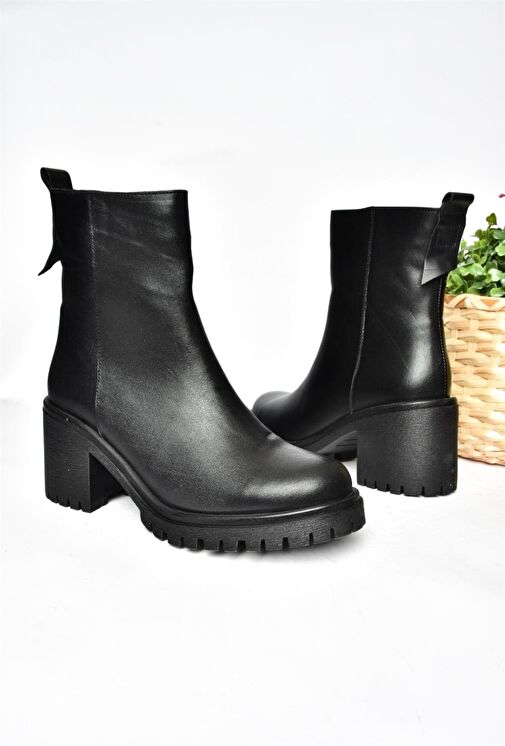 R654006503 Siyah Hakiki Deri Kalın Topuklu Kadın Bot - Görsel 8