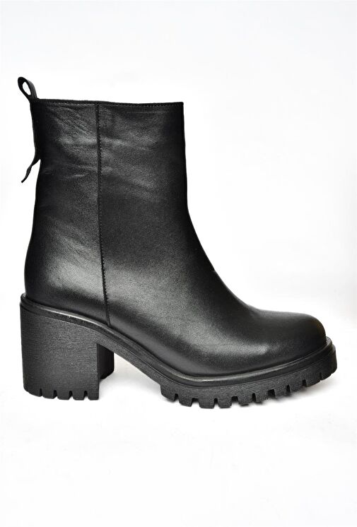 R654006503 Siyah Hakiki Deri Kalın Topuklu Kadın Bot - Görsel 9