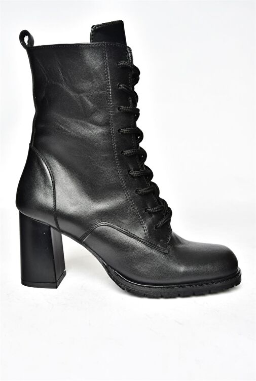 R654026703 Siyah Hakiki Deri Kalın Topuklu Kadın Bot - Görsel 6