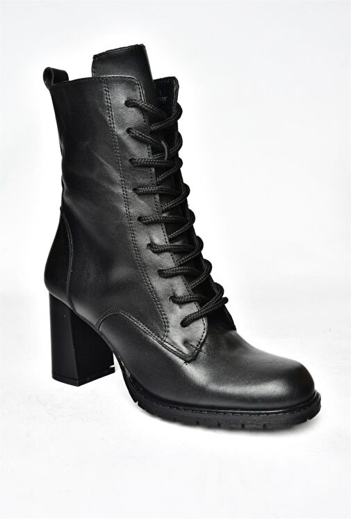 R654026703 Siyah Hakiki Deri Kalın Topuklu Kadın Bot - Görsel 7