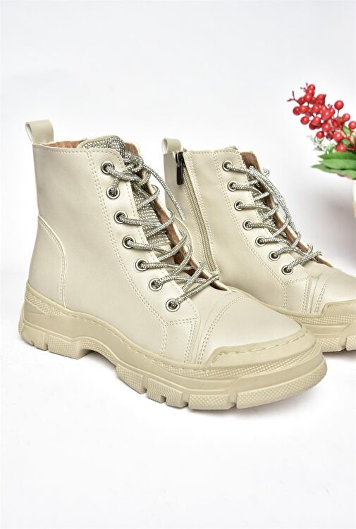 R602889909 Bej Taş Detaylı Kadın Bot - Görsel 8