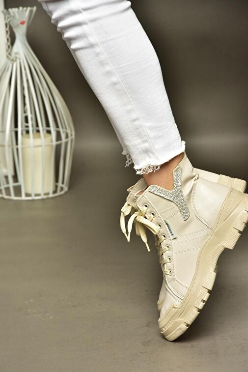 R602085209 Bej Taş Detaylı Kadın Bot - Görsel 4