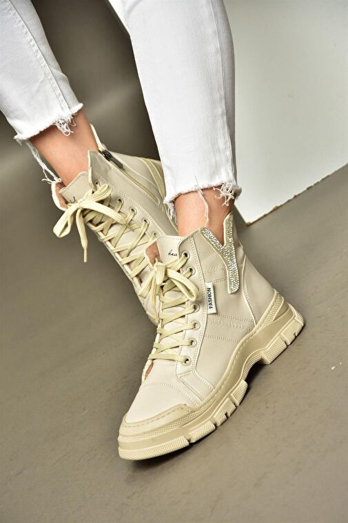 R602085209 Bej Taş Detaylı Kadın Bot - Görsel 5