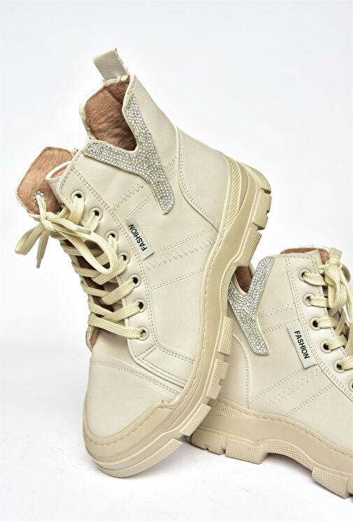 R602085209 Bej Taş Detaylı Kadın Bot - Görsel 8