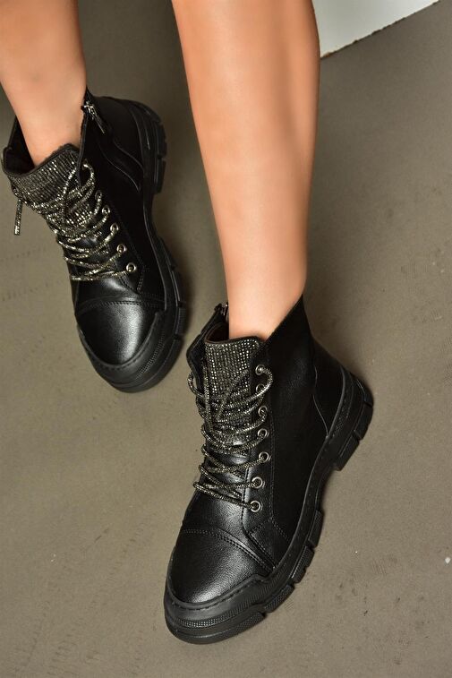R602889909 Siyah Taş Detaylı Kadın Bot - Görsel 4
