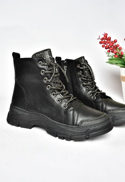 R602889909 Siyah Taş Detaylı Kadın Bot - Görsel 8