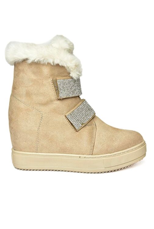 R602891602 Bej Süet Dolgu Topuklu Kadın Bot - Görsel 8