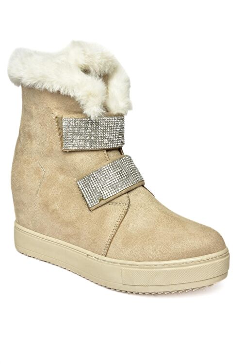 R602891602 Bej Süet Dolgu Topuklu Kadın Bot - Görsel 9