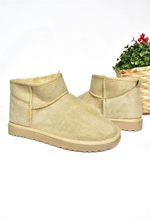 R612018402 Bej Süet İçi Tüylü Yarım Kadın Bot - Görsel 7