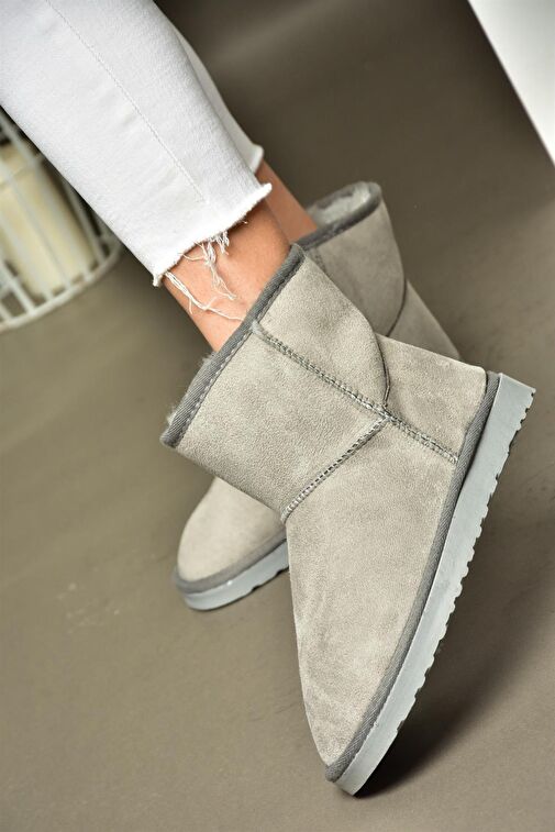 R612026502 Gri Süet İçi Tüylü Kadın Bot - Görsel 2