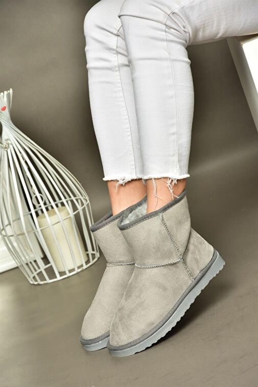 R612026502 Gri Süet İçi Tüylü Kadın Bot - Görsel 3