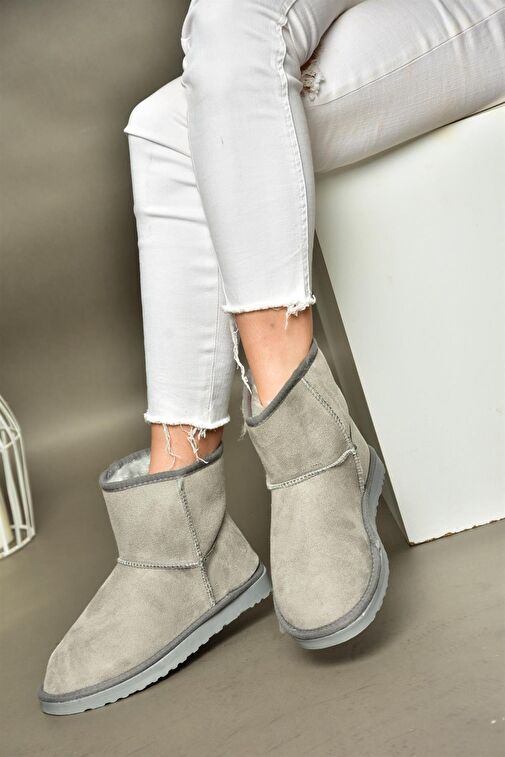R612026502 Gri Süet İçi Tüylü Kadın Bot - Görsel 4