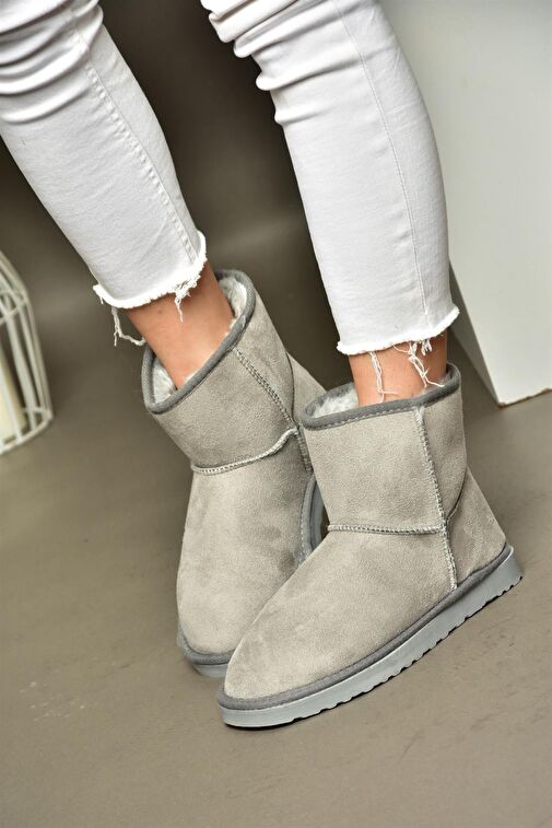 R612026502 Gri Süet İçi Tüylü Kadın Bot - Görsel 5