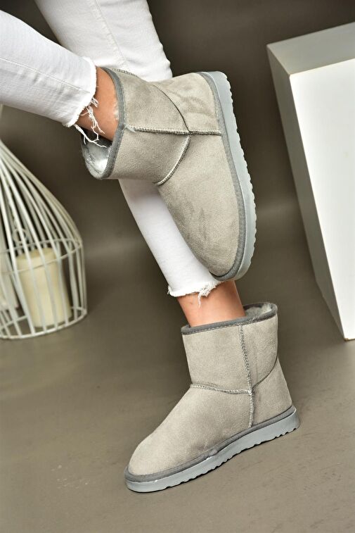 R612026502 Gri Süet İçi Tüylü Kadın Bot - Görsel 6