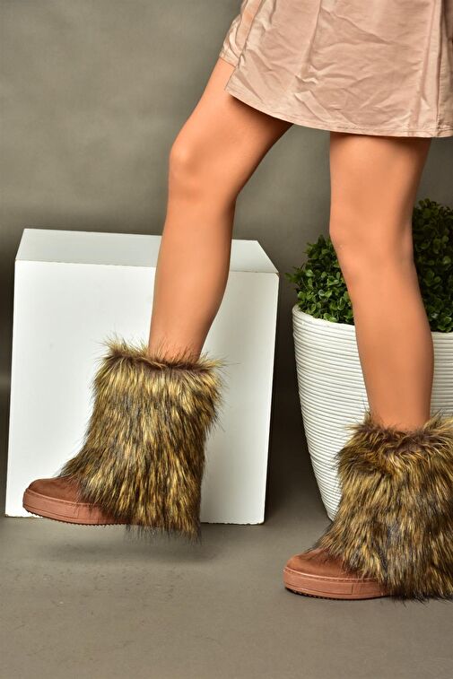 R602043002 Taba Süet Dolgu Topuklu Tüylü Kadın Bot - Görsel 6
