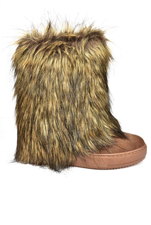 R602043002 Taba Süet Dolgu Topuklu Tüylü Kadın Bot - Görsel 7