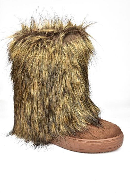 R602043002 Taba Süet Dolgu Topuklu Tüylü Kadın Bot - Görsel 8