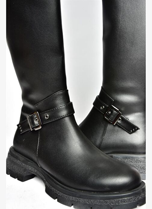 R518096809 Siyah Fermuarlı Alçak Topuklu Kadın Çizme - Görsel 9