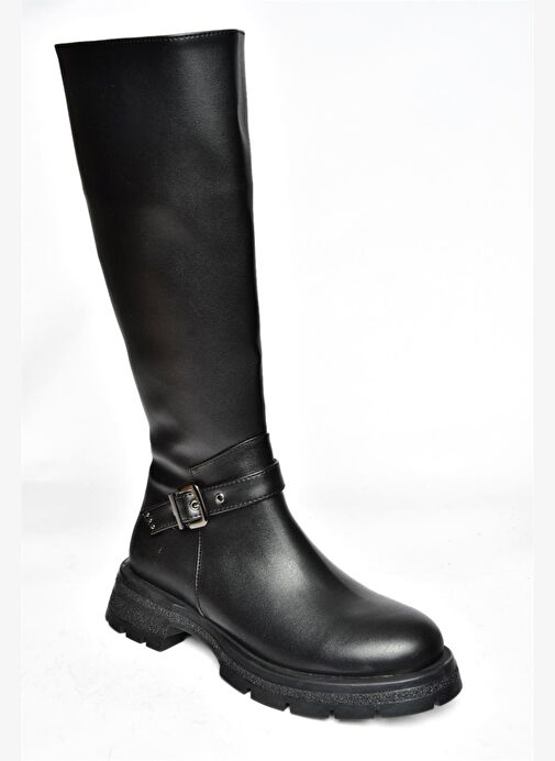 R518096809 Siyah Fermuarlı Alçak Topuklu Kadın Çizme - Görsel 8