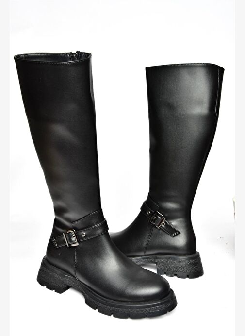 R518096809 Siyah Fermuarlı Alçak Topuklu Kadın Çizme - Görsel 6